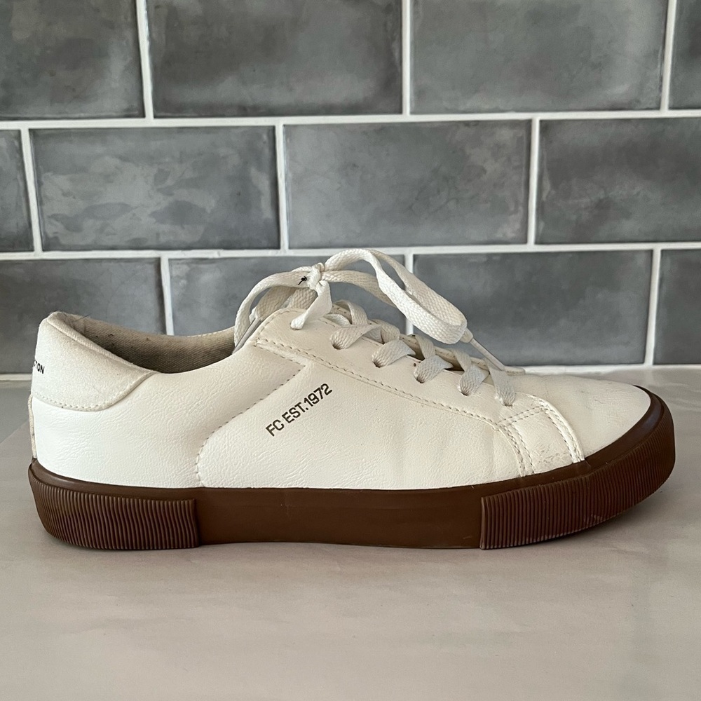 French Connection Becka-Mar Lace up Sneaker Womens 8 Linen White Minimalist